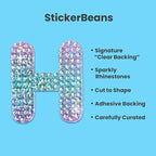 StickerBeans® Rhinestone Alphabet Letter Sticker H - Unique Sparkly Design 2” x 2” Cut-to-Shape Adhesive - Personalization, Collecting, Gifting, Scrapbooking, Decorating Laptops, Phone Cases, All Ages