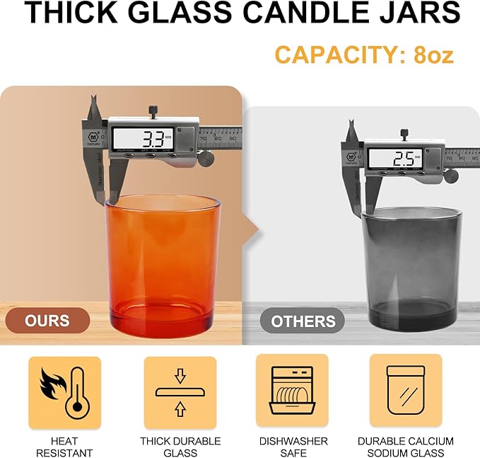 8 OZ Thick Candle Jars for Making Candles 15 Pcs, Orange Empty Jars with Wood Lids for Candle Making, Sample Container,Clear Orange
