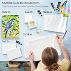 ARTEZA Stretched Canvas Multipack of 10 – 4x4, 5x7, 8x10, 9x12, 11x14 Inch Blank White Canvases for Acrylic, Oil, Gouache – Cotton, Pre-Primed