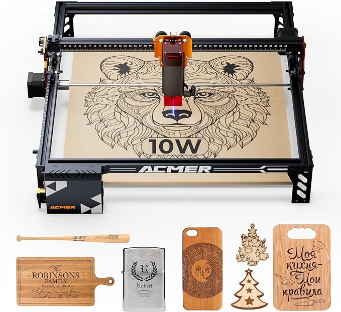 Laser Engraver Machine, P1 S Pro 10W(10000mW) Cutting Machine 380x370mm Large Area, WiFi Control, Engraves Wood Acrylic Leather Glass Metal for DIY, Crafts & for Small Business