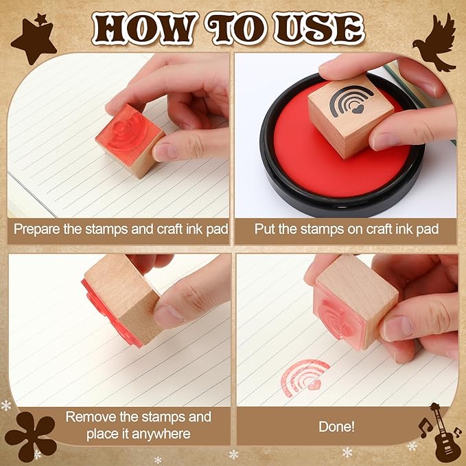 18 Pcs Peace and Love Wood Stamps Set Wooden Rubber Holiday Stamps for Card Making Decoration and Scrapbooking Supplies