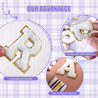 52 Pcs White Chenille Letter Patches Self Adhesive for Clothing,A-Z Varsity Letter Stickers Embroidered Sew on Repair Patches for Jackets Hats Backpack