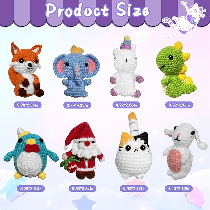 Vakdon 8PCS Crochet Kit for Beginners, 2026 Hallowwen Christmas Knitting Kit with Step-by-Step Video Tutorials, Beginner Crochet Kit Gifts for Kids, Adults