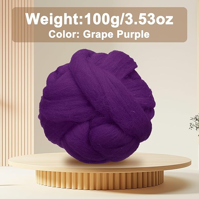 uxcell 3.53oz Wool Roving Yarn, Needle Felting Wool Fiber DIY Craft Needle Wet Felting Supplies for Blending Weaving Handcrafts, Grape Purple