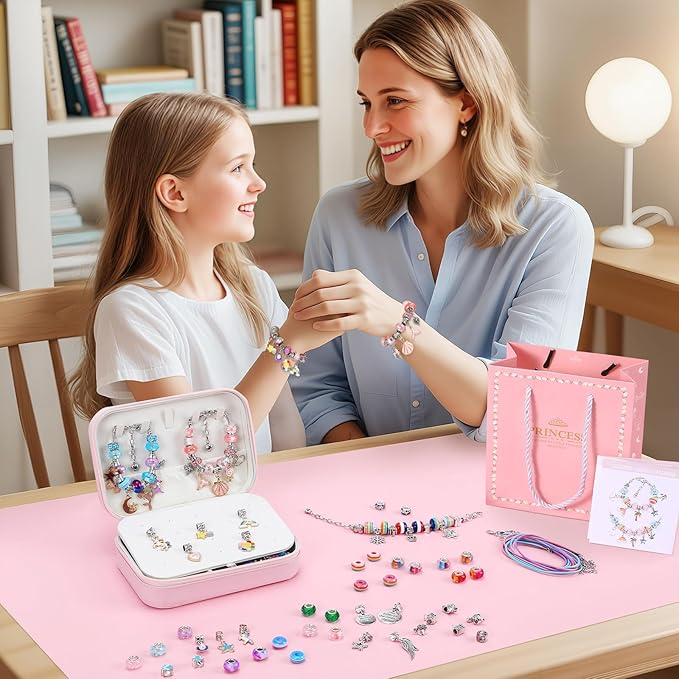 Emibele Bracelet Making Kit for Girls, 120 PCS Jewelry Making Kit DIY Art Crafts Toy with Portable Jewelry Organizer Box for Girls 5-12, Gifts for Teens Women on Birthday Valentines Christmas