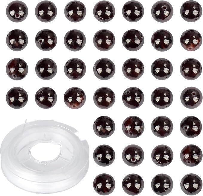 10mm 100pcs Natural Stone Beads Garnet Round Genuine Stone Beading Loose Gemstone Hole Size 1mm DIY Charm Smooth Beads for Bracelet Necklace Earrings (Garnet 10mm)