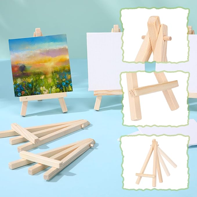 40 Pack Mini Canvas and Easel Set for Painting Canvas Panels with 5.9 Inch Wooden Easels for Oil Acrylic Painting Birthday Baby Shower Back to School Party Favors (4 x 4 Inch)