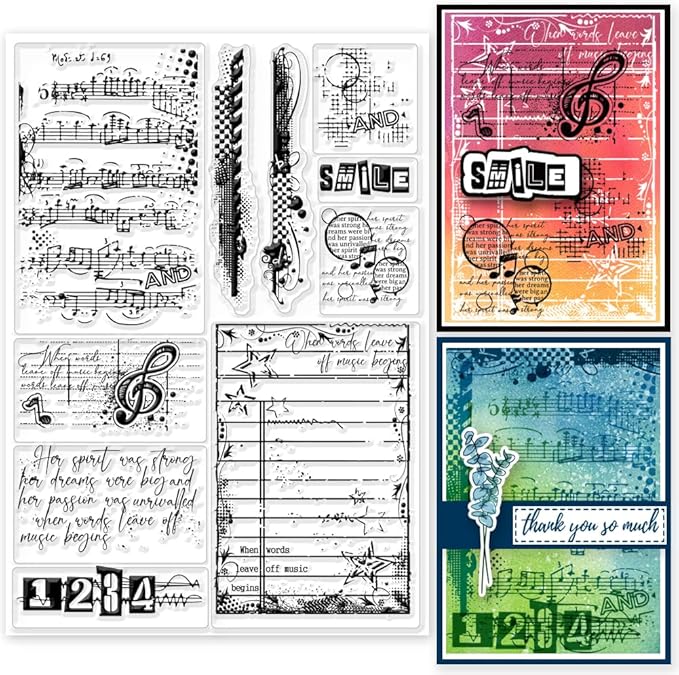 GLOBLELAND Vintage Frame Music Note Clear Stamps 5.9x8.3inch Retro Stain Background Embossing Stamp Silicone Clear Stamps Seal for DIY Scrapbooking and Card Making Paper Craft Decor