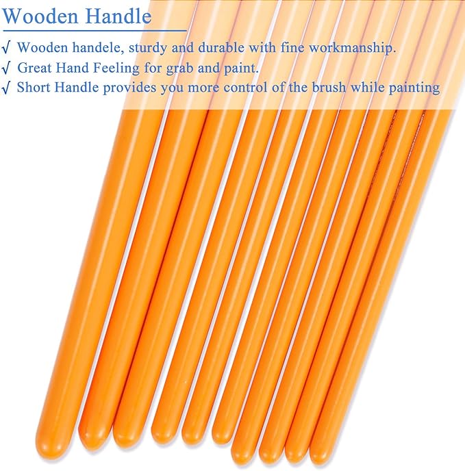 BOSOBO Paint Brushes Set, 10 Pieces Round Pointed Tip Paintbrushes Nylon Hair Artist Acrylic Paint Brushes for Acrylic Oil Watercolor, Face Nail Body Art, Miniature Detailing & Rock Painting, Orange