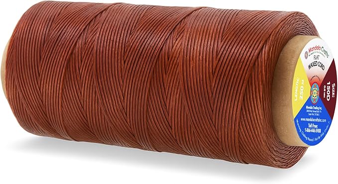 Mandala Crafts Bourbon Brown Flat Waxed Thread for Leather Sewing - 273 Yds 150D 0.8mm Polyester Leather Thread String Waxed Cord for Leatherwork, Beading, Bookbinding, Hand Stitching