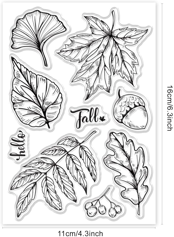 GLOBLELAND Hello Autumn Clear Stamps Maple Leaf Thanksgiving Day Silicone Stamp for Scrapbook Journal Card Making