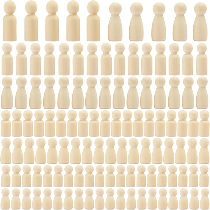 150 Pieces Wooden Peg Doll, Unfinished Wooden Peg Dolls in Different Shapes and Sizes, Perfect for DIY Art and Craft, Painting, Table Setting by GNIEMCKIN