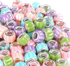 100 Pieces 14mm European Large Hole Spacer Beads Mix Color with Silver Brass Cores Assortments Charm Lampwork Beads Supplies for Necklace Bracelets Jewelry Making (Opaque Baguette Diamonds)