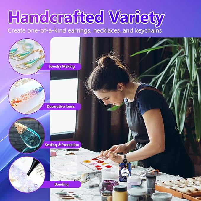 KISREL UV Resin Jewelry Making Kit - 100g Crystal Clear UV Resin and Jewelry Molds, Fast Curing for Keychains, Earring Making, DIY Craft Decorations