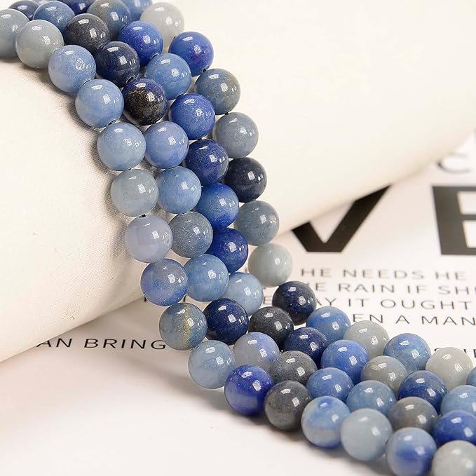 NCB 200PCS 8mm Natural Blue Aventurine Gemstone Round Spacer Loose Beads for Jewelry Making with Crystal Stretch Cord (Blue Aventurine, 8mm 200Beads)