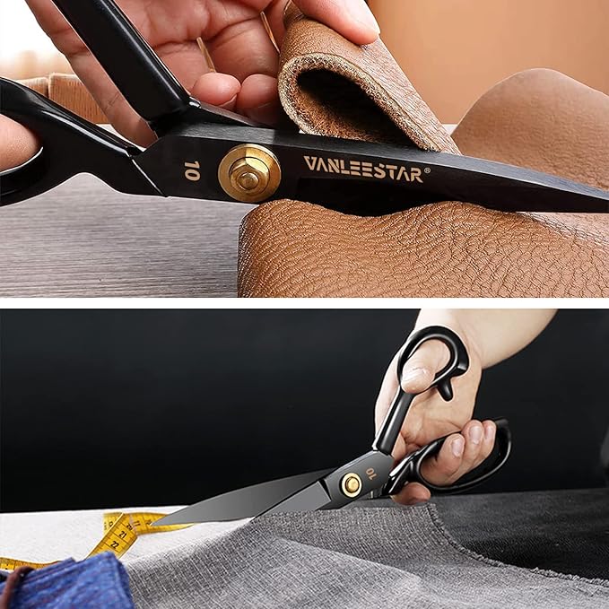 Fabric Scissors - 10 Inch (25.4 cm) High Carbon Steel Sharp Scissors for Cutting Cloth, Clothing, Leather, Raw Materials (Right Hand, Black)