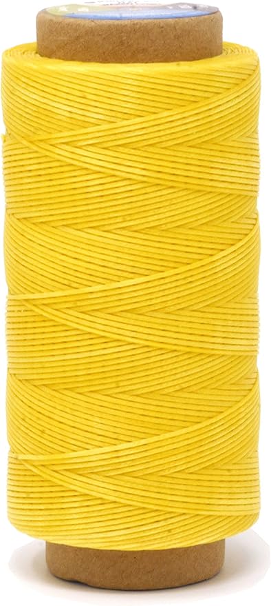 Mandala Crafts Yellow Flat Waxed Thread for Leather Sewing - 273 Yds 150D 0.8mm Polyester Leather Thread String Waxed Cord for Leatherwork, Beading, Bookbinding, Hand Stitching