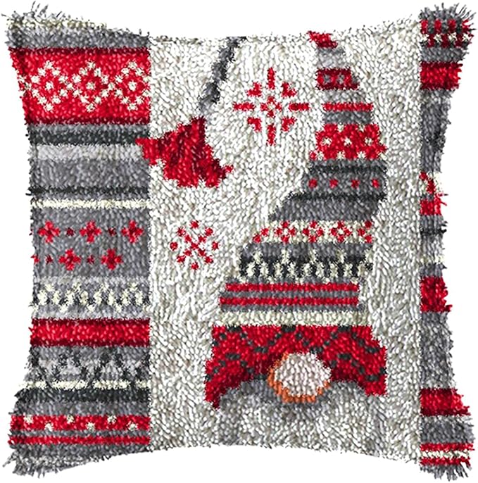 Vin Elladat Latch Hook Kit for Adults Santa Claus DIY Throw Pillow Cover Crochet Yarn Kits Needlework Crafts Arts Christmas Home Decor 17X17inch (BZ1145)