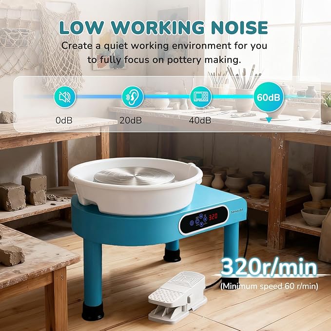Bonoutil Pottery Wheel Machine, 11" Electric Ceramic Forming Machine LCD & Foot Pedal Control Max 20 lbs Capacity, Clay Art Sculpting Tools Kit at Home Pottery Wheels
