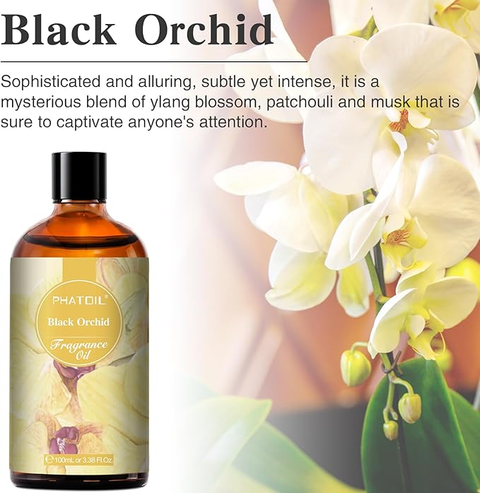 PHATOIL Black Orchid Fragrance Oils for Aromatherapy, 3.38FL.OZ Diffuser Oils for Home, Perfect for Aromatherapy, Humidifiers, Yoga, DIY Candle and Soap Making - 100ml