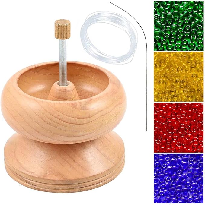 SHOP LC DELIVERING JOY Seed Bead Spinner Bowl - Wooden Bead Spinner for Jewelry Making with Seed Beads and Big Eye Beading Needle - Waist Kit Birthday Gifts for Womens