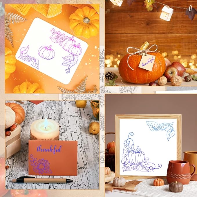 GLOBLELAND Pumpkin Corner Clear Stamp Autumn Fall Leaves Silicone Clear Stamp Thanksgiving Background Transparent Stamps for Scrapbook Journal Thanksgiving Card Making 4.3x6.3inch