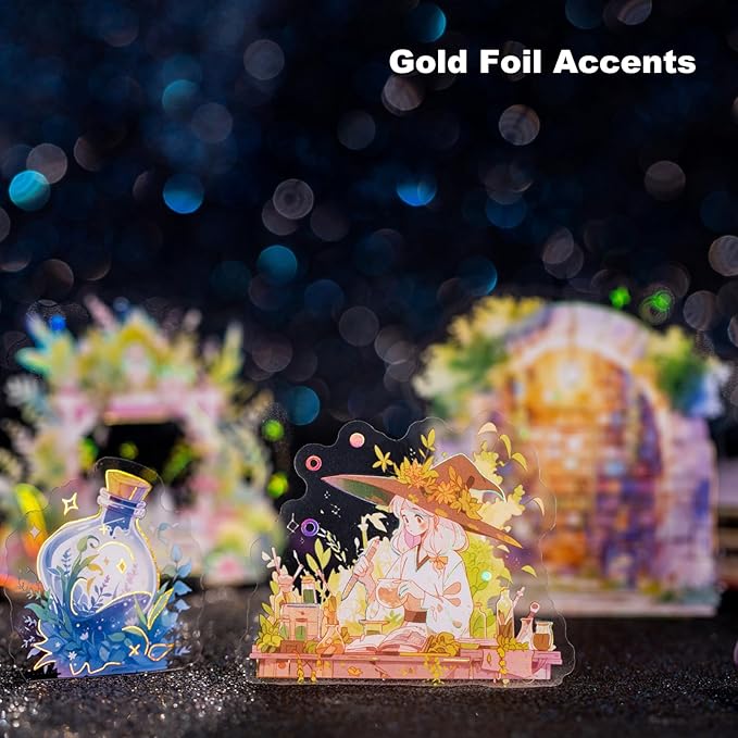 Magic-Themed PET Sticker Set, 80PCS Fantasy Adventure Stickers for Scrapbooking, Journaling, DIY Crafts, and Art Supplies