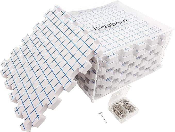 Iswabard Blocking Mats for Knitting & Crochet Projects Crochet Blocking Board 9 Pack, Thickness 0.7 inches,150 T-Pins and 1 Storage Bag, Blocking Board for Crocheting Knitting Blocking Mats and Pins