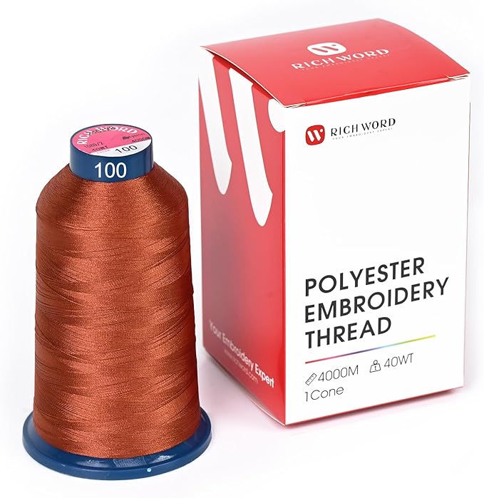 Richword Selected Brown Embroidery Thread 4000M(4374Y) 40WT Polyester Thread 100 Colors Selected for Commercial Multi Needles and Single Needle Embroidery Machine 0100