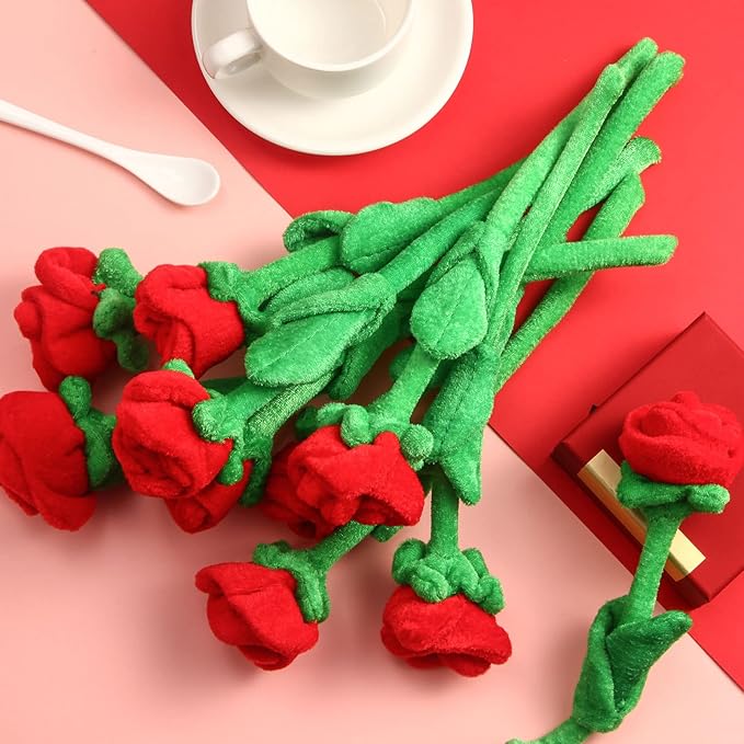 10 Pcs Plush Rose Flower Stuffed Flower Bendable Stems Plush Bouquet Toy Soft Rose Flower 12.6 Inch for Christmas Classroom 2025 Mother's Day Valentines Day Girl Girlfriend Wife(10 Pcs Red Series)