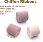 3 Rolls Dusty Rose Handmade Fringe Chiffon Ribbon 1.5 Inch x 7 Yard Silk-Like Colorful Rustic Ribbon for Bouquets Wrapping Decor Wedding Invitation Accessories
