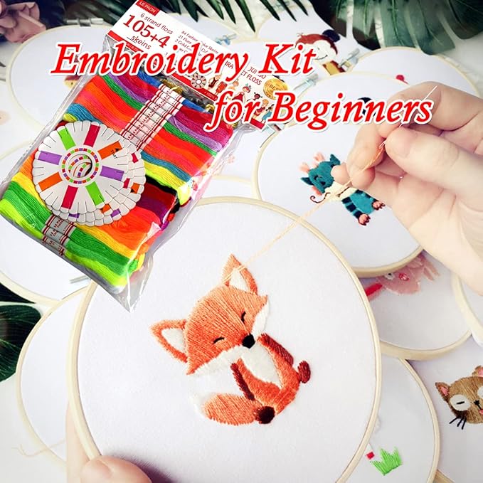 Embroidery Floss Rainbow Color 109 Skeins Per Pack Cross Stitch Threads Friendship Bracelets Floss Crafts Floss with 3 Weaved Plate（105 pcs Embroidery Floss +4 Metallic Embroidery Thread