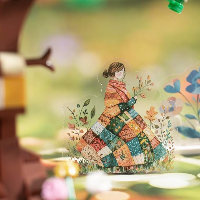 TIAMECH Spliced World PET Stickers - 60 Pcs Window Flower Bloom Plant & Playmates Cottage Girl Design, Waterproof Sticker for Journaling & Scrapbooking, Junk Journal Supplies, Ephemera & DIY Crafts