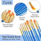 ESRICH Acrylic Paint Brushes Set, 10 Packs/ 100 Pcs Watercolor Brushes,Nylon Brush Head, for Oil Painting, Gouache, Face,Ceramics etc, Kid's and Adults Painting Arts and Crafts Paint Sets.
