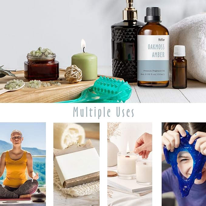 Oakmoss Amber Fragrance Oil (3.38 OZ/100ML),MitFlor Single Scented Oil, Premium Grade Fragrance Oil for Soap & Candle Making, Large Size Aromatherapy Oil, Natural Woody Scent for Home Fragrance & DIY