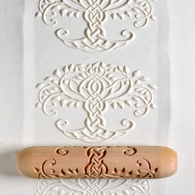 MKM Pottery Tools Wood Big Hand Rollers for Clay (BHR-75 Celtic Tree of Knowledge)