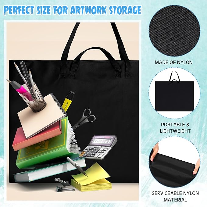 Abbylike 48 x 36 Inch Art Portfolio Bag Large Size Art Supply Bag with Nylon Shoulder Waterproof Poster Board Painting Drawing Sketch Storage Carrying Case for Christmas Artwork Gift(Black,2 Pcs)