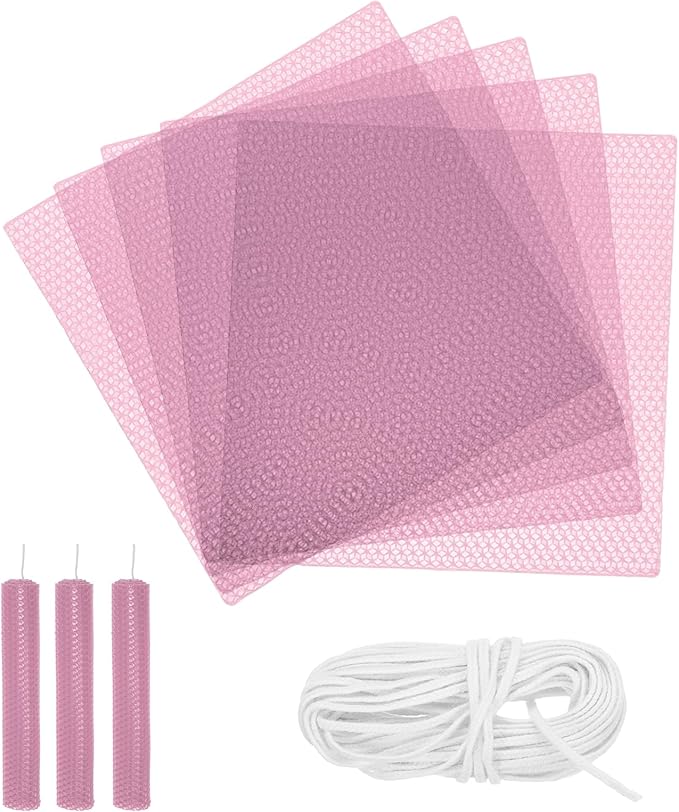 MECCANIXITY Beeswax Candle Making Kit,8x8 Inch 5pcs Pink Beeswax Candle Sheets with 1pcs Cotton Wick for DIY Craft Gift Making