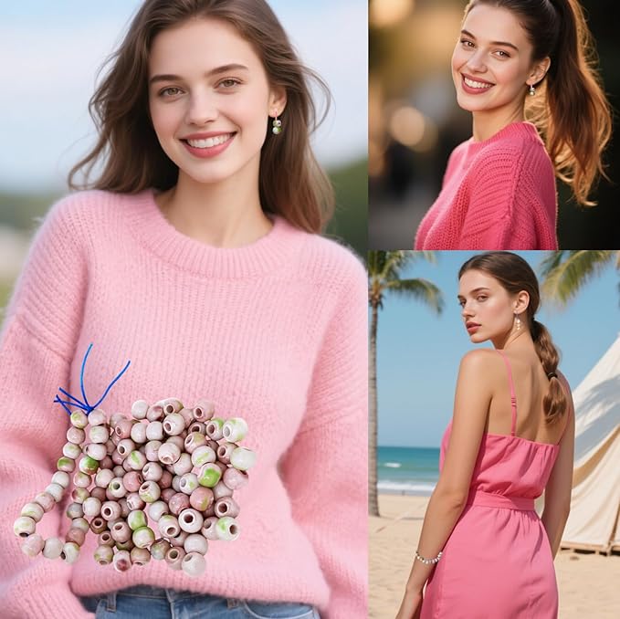 Ceramic Round Porcelain Beads Flower Porcelain Spacer Bead Craft Beads Ornamenets for DIY Jewelry Necklace Bracelet DIY Crafts for Women Above 12 Years Old 100 pcs