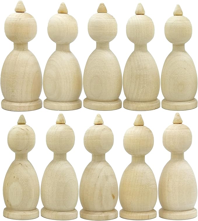 Wooden Peg Dolls Unfinished Paintable Figurines 10 pcs 2.8'' - Unfinished Wood Crafts to Make Your Own Key Holder, Fridge Magnets, Peg People Dollhouse Family