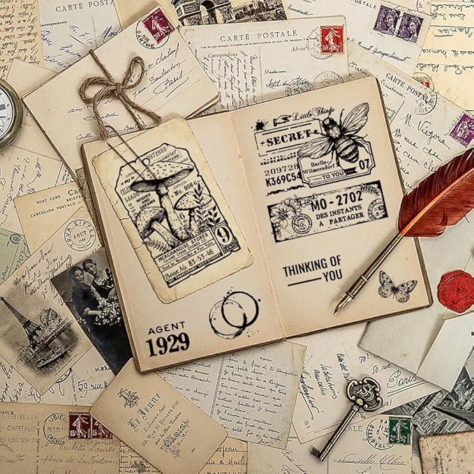 GLOBLELAND Retro Mushroom Bee Cling Rubber Stamp 7.09x8.66inch Crown Labels EVA Rubber Stamps Embossing Stamp Seal for DIY Scrapbooking and Card Making Paper Craft Decor