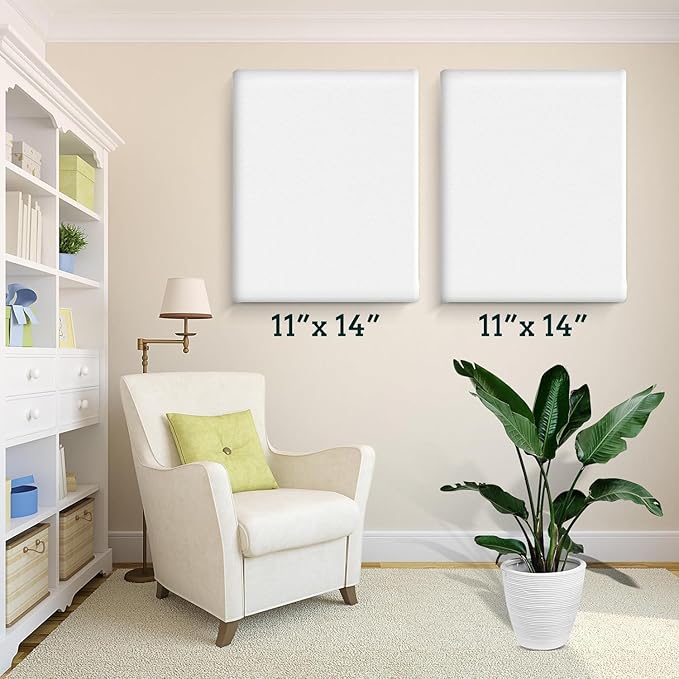 ESRICH Stretched Canvas for Painting 11x14 Inch, 10 Pack Blank Canvas -5/8 in Profile Primed Cotton White Canvases for Painting for Oil & Acrylic Paint