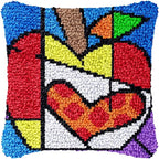 DL-YTG Latch Hook Kits Pillow Apple Crochet Yarn Cushion Colour Pre-Printed Canvas Rug Needlework DIY Pillowcase Hook and Latch Kit Christmas Home Arts Crafts Sofa Decoration 16X16inch