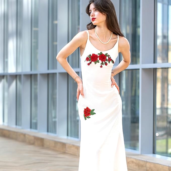 5pcs Rose Flower Embroidered Patches Floral Appliques Embellishments Clothing Accessories Sew on Crafts Repairing Arts Sew Making Sewing Patches for DIY Jeans Dress Bag