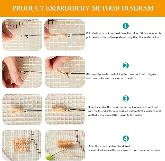 kingsea Latch Hook Kit for Adults, DIY Crochet Yarn Rug with Pattern Printed Latch Hook Rug Kit for Teen, Latch Hook Kit for Beginners - Cat and Flower, 20in x 15in