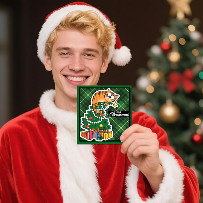 GLOBLELAND Christmas Comic Cat Clear Stamp for Card Making Cartoon Cats Silicone Stamps Christmas Tree Transparent Stamp for DIY Scrapbooking Embossing Journaling