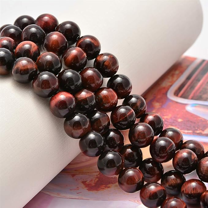 NCB 100pcs Original Natural Stone Beads Gemstone Round Loose Beads 6mm 8mm 10mm (Red Tiger's Eye, 10mm 100Beads)