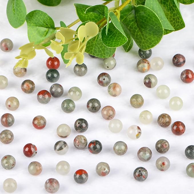 10mm 100pcs Natural Stone Beads Bloodstone Round Genuine Stone Beading Loose Gemstone Hole Size 1mm DIY Charm Smooth Beads for Bracelet Necklace Earrings (Bloodstone 10mm)