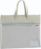 Pendancy Mesh Zipper Pouch A3 Size, Large Double Pocket Waterproof File Bag with Handle, 13x17 in Foldable Document Storage for Puzzle Project/Cross Stitch/Travel/Office（Advanced Green）