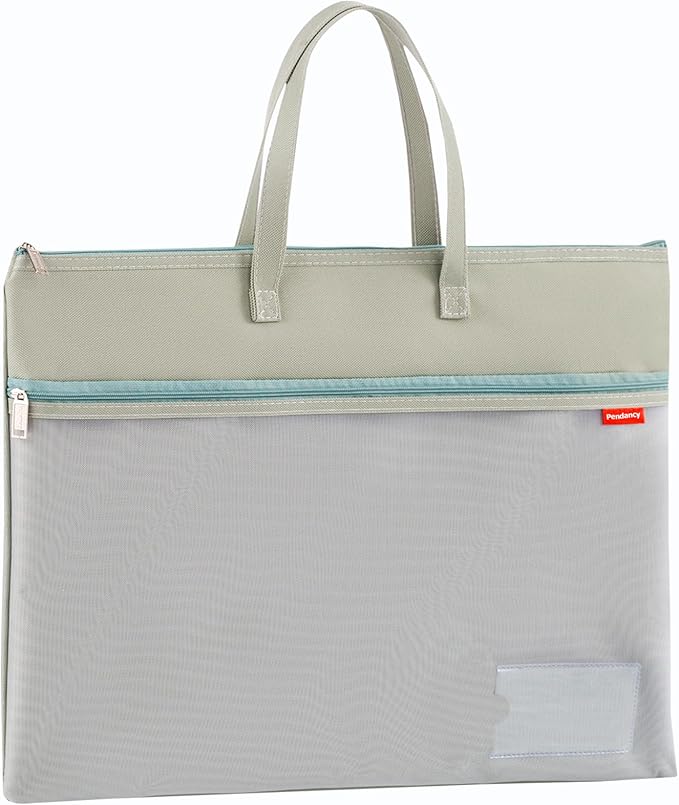 Pendancy Mesh Zipper Pouch A3 Size, Large Double Pocket Waterproof File Bag with Handle, 13x17 in Foldable Document Storage for Puzzle Project/Cross Stitch/Travel/Office（Advanced Green）